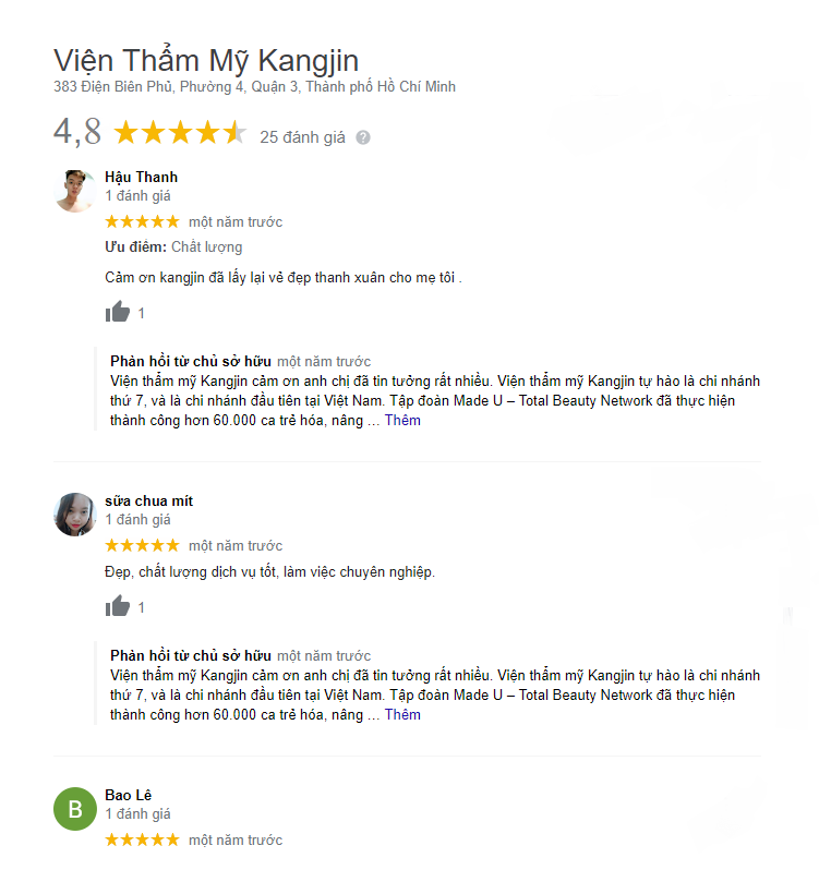 Review của khách hàng về KangJin trên Google